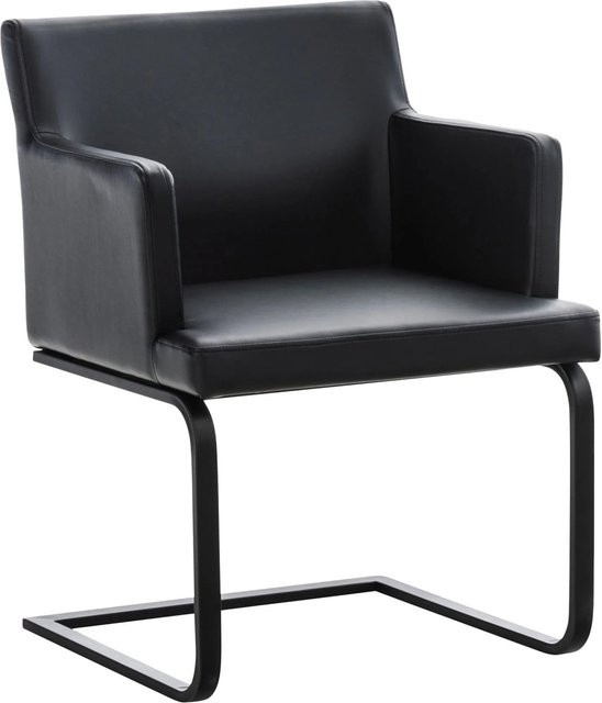 DELUKE Esszimmerstuhl EMMA in Schwarz aus Kunstleder mit Armlehnen und Freischwinger-Gestell, B/T/H: 58 x 60 x 78 cm - Bild 1