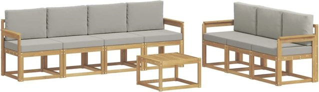 vidaXL Outdoor-Sofagarnitur 8-teilig aus Akazienholz in Weiß und Hellgrau mit Polsterkissen, B/T/H: 59 x 59 x 37 cm - Bild 1