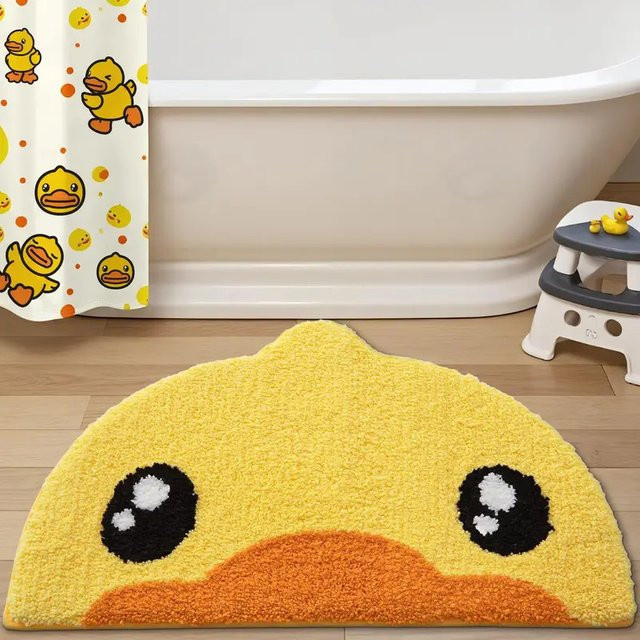 VIKAMA Halbrunder Teppich mit gelbem Enten-Cartoon für Badezimmer, Flur und Schlafzimmer, Durchmesser: 60 cm, Tiefe: 40 cm - Bild 1