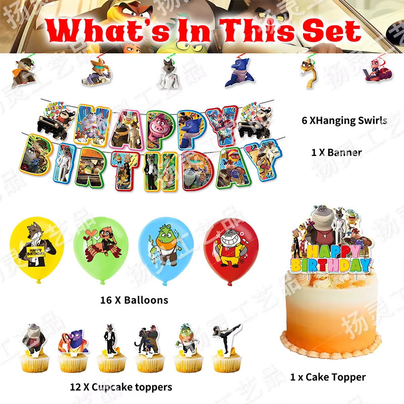 Hasbro Die Bad Guys Party-Dekorationsset mit Happy Birthday Banner und bunten Latex-Ballons für Kindergeburtstage - Bild 2