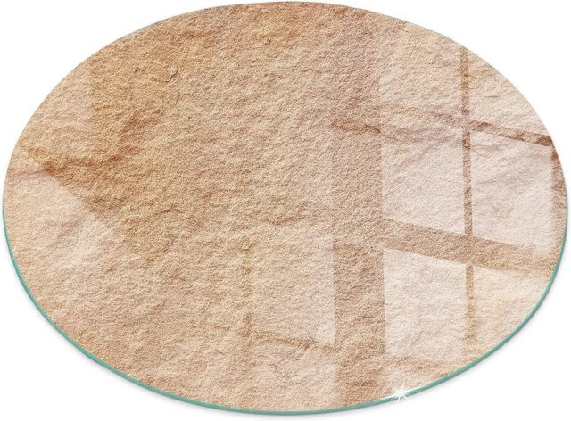 Tulup Runde Glasplatte für Kamin und Öfen in Beige mit Natursteinstruktur, Durchmesser: 50 cm - Bild 1