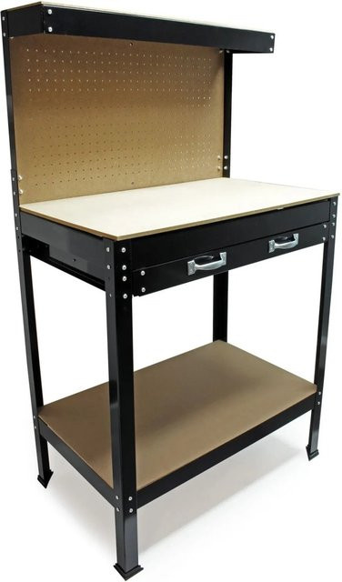 Wiltec Werkbank mit Lochwand in Bronzebraun, Arbeitstisch aus Stahl und MDF, B/T/H: 115 x 55 x 140 cm - Bild 1