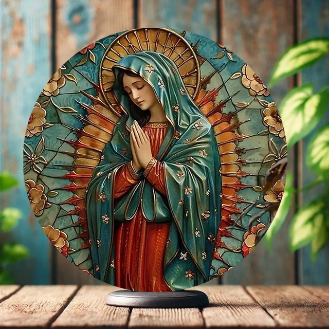 CIFBUY Guadalupe Aluminium-Plakette, rundes 2D-Schild mit floralem Design in Mehrfarben für Zuhause, Veranda, Hof oder Straße - Bild 1