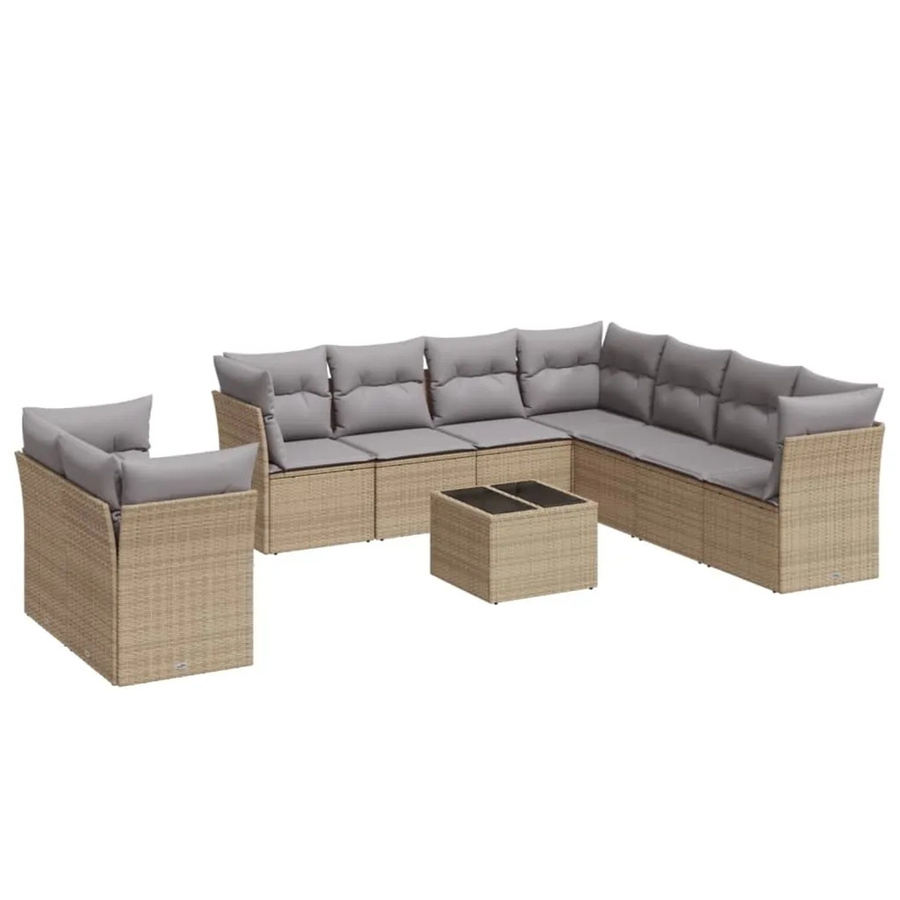 vidaXL 10-teilige Garten-Sofagarnitur aus Poly-Rattan in Beige mit Kissen und Gartentisch - Bild 2