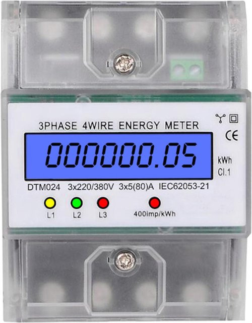 TOMTOP 3-Phasen-4-Draht-Energiezähler für DIN-Schienen-Installation, 220/380 V, 5–80 A, kWh-Zähler in transparentem Design - Bild 1