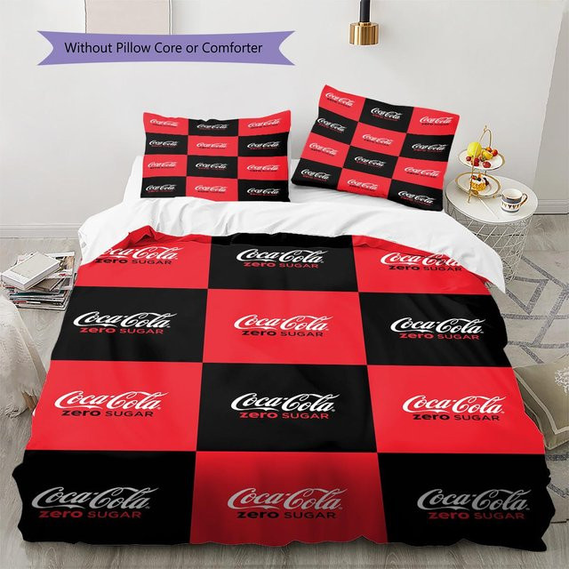 Bettwäsche-Set Dear YuZong mit rotem Cola-Muster, bestehend aus 1 Bettbezug und 2 Kissenbezügen, B/H: 140 x 200 cm - Bild 1