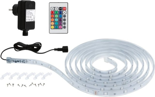 Paulmann SimpLED Outdoor LED Strip RGB Komplett-Set mit Fernbedienung und Netzteil, 3 m, Transparent/Multicolour - Bild 1