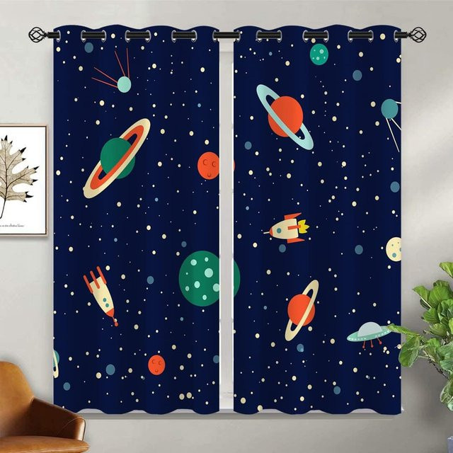 Halbverdunkelnde Vorhänge mit Galaxie-Motiv für Kinder von Household supplies MH, blau, B: 100 cm, H: 130 cm - Bild 1
