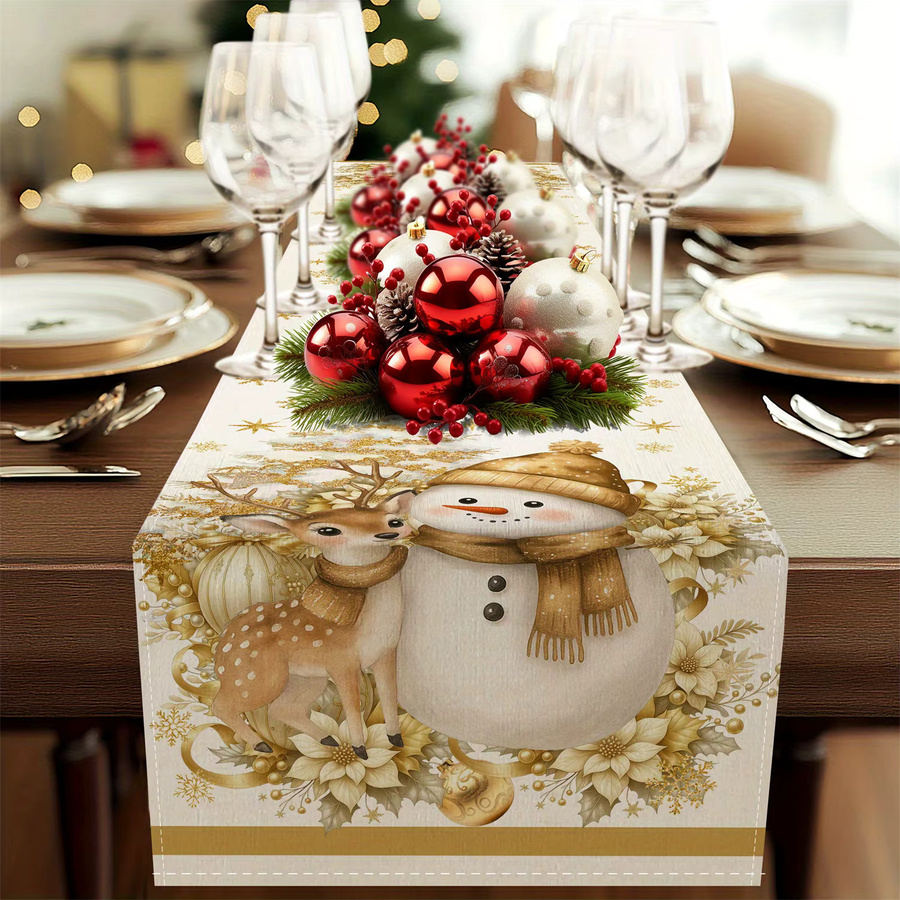 VIKAMA Weihnachts-Tischläufer mit Schneemann und Rentier, Mehrfarbig, B/H: 183 x 33 cm - Bild 3