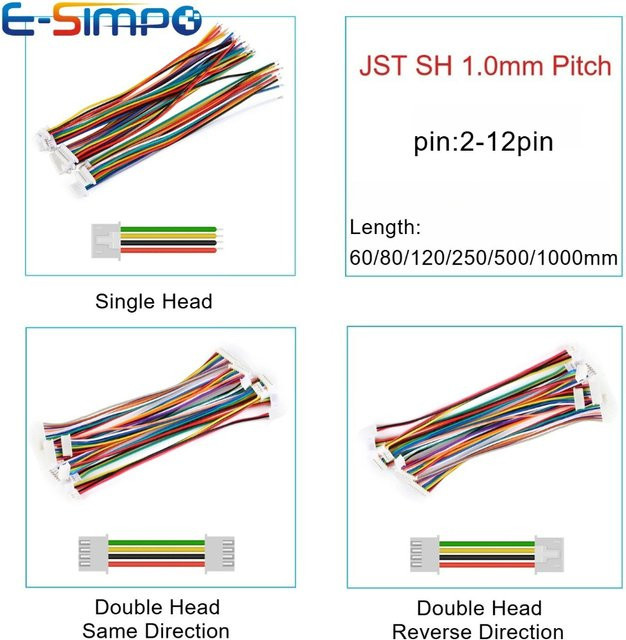 10 Stück E-SIMPO SH 1,0mm Einzel- und Doppelstecker-Verbinder mit Kabel, Jumper-Leitung 2 bis 12 Pin, Multicolor - Bild 1