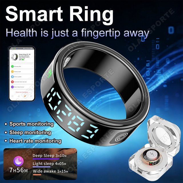 Ola Esporte Intelligenter Fitnessring in Gold mit Display und Touchscreen zur Herzfrequenzüberwachung und Sportüberwachung für Android und iOS - Bild 1