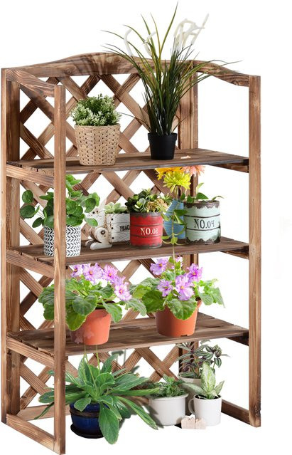 Outsunny Blumenständer aus Tannenholz in Natur, 3-Etagen Pflanzregal für Garten, Balkon und Terrasse, B/T/H: 38 x 38 x 120 cm - Bild 2