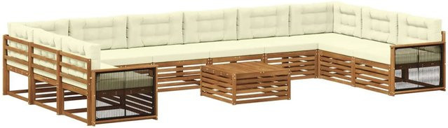 vidaXL Sofagarnitur aus Massivholz Akazie mit 11 Kissen in Beige - Bild 1