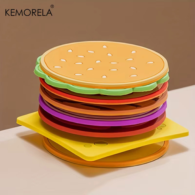 KEMORELA Burger Coaster Set aus Silikon, 8-teilige isolierende Untersetzer in Mehrfarbig, runde Tassenpads für Küche und Bar - Bild 2