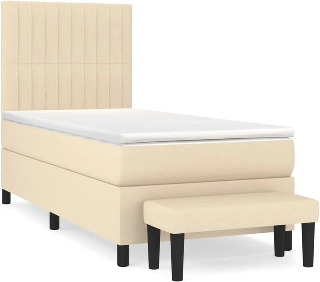 vidaXL Boxspringbett mit Matratze in Creme, Hybrid-Design mit Taschenfederkern, B/T: 100 x 200 cm - Bild 1