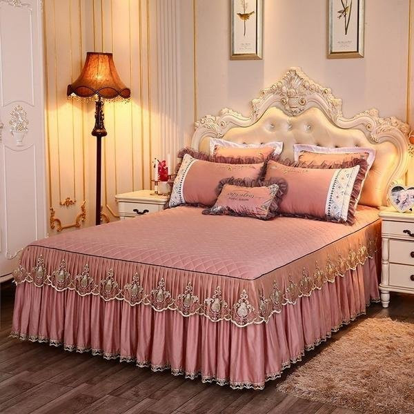 Luxus Bettwäsche-Set von starchao mit Spitze und gesteckter Tagesdecke aus Baumwoll-Polyester-Mischung, B/H: 200 x 220 cm - Bild 1