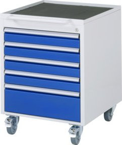 RAU Roll-Container mit 5 Schubladen aus Stahlblech mit Rollen und Schloss - Bild 1