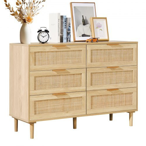 VEVOR Rattan Kommode mit 6 Schubladen im Boho-Design, braun/beige, H: 75,5 cm, B: 40,0 cm, T: 40,0 cm - Bild 1