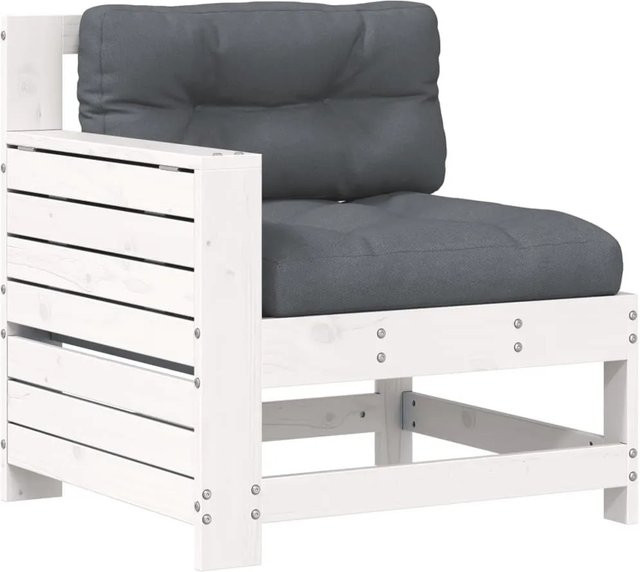 vidaXL Gartensofa aus massivem Kiefernholz mit Armlehnen und Kissen in Weiß mit rustikaler Optik - Bild 1
