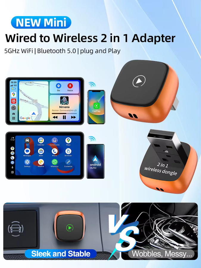 Grandnavi Orange 2in1 Smart Mini Box Wireless Carplay und Android Auto Plug & Play Verbindung für VW KIA Volvo Audi Ford Benz Honda MG - Bild 7