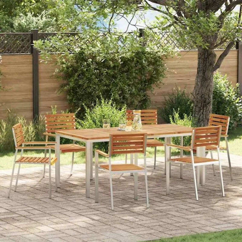 Vidaxl Garten Essgruppe aus massivem Akazienholz und Edelstahl in Braun, 7-teilig - Bild 1