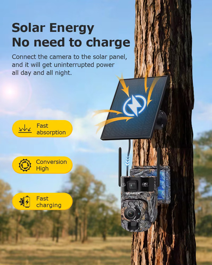 INQMEGA Solar Überwachungskamera mit 12MP Auflösung, 60X optischem Zoom, 4G und WiFi, PTZ Jagdkamera im Camouflage-Design - Bild 3