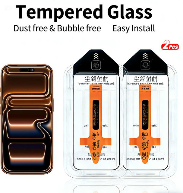 2 Stück Displayschutzfolie aus gehärtetem Glas für Apple iPhone 17 Pro Max und iPhone 16 Plus in Transparent mit One-Touch-Installation - Bild 1