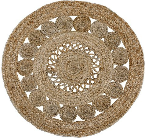 Luxorliving Teppich Balo in Beige mit floralem Boho-Design aus Jute, Durchmesser: 120 cm - Bild 1