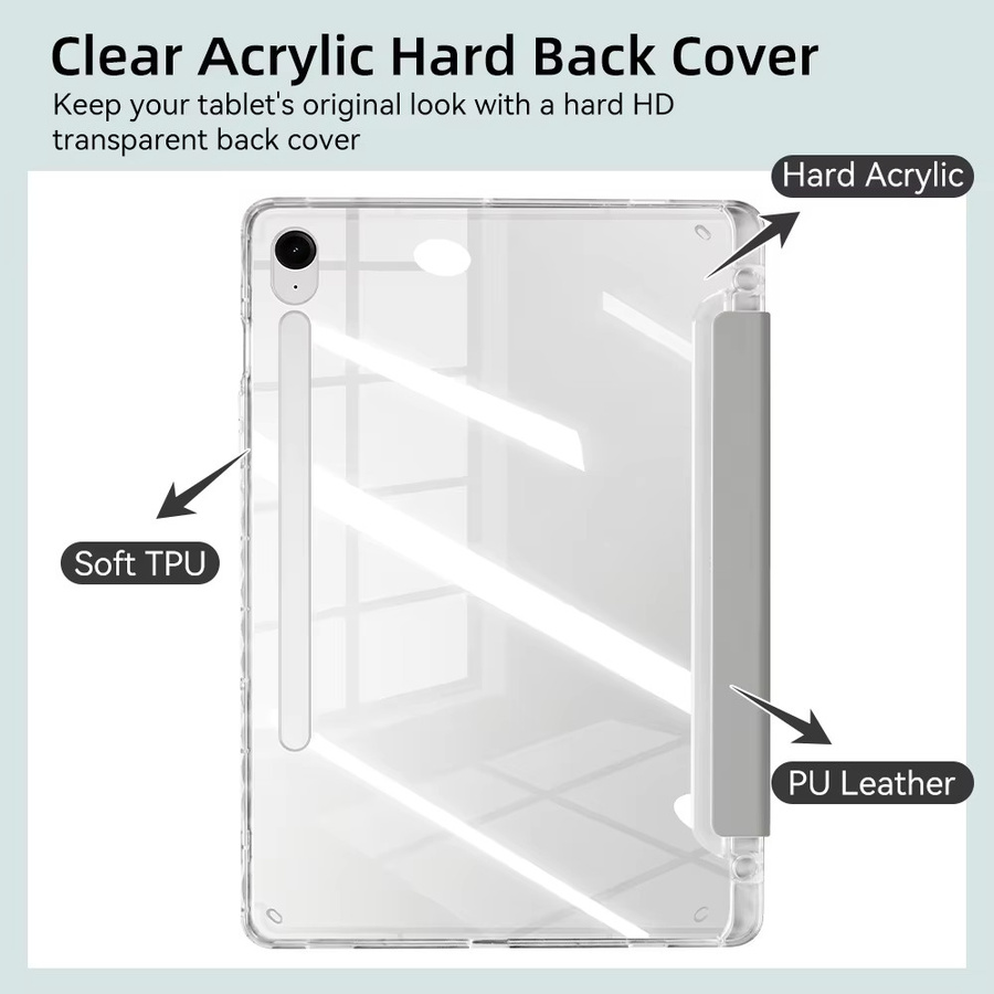 Transparente Y-Fold Acryl-Hülle für Samsung Galaxy Tab S9 S10 FE Lite A9 A11 Plus S11 mit Stifthalter in Schwarz - Bild 3