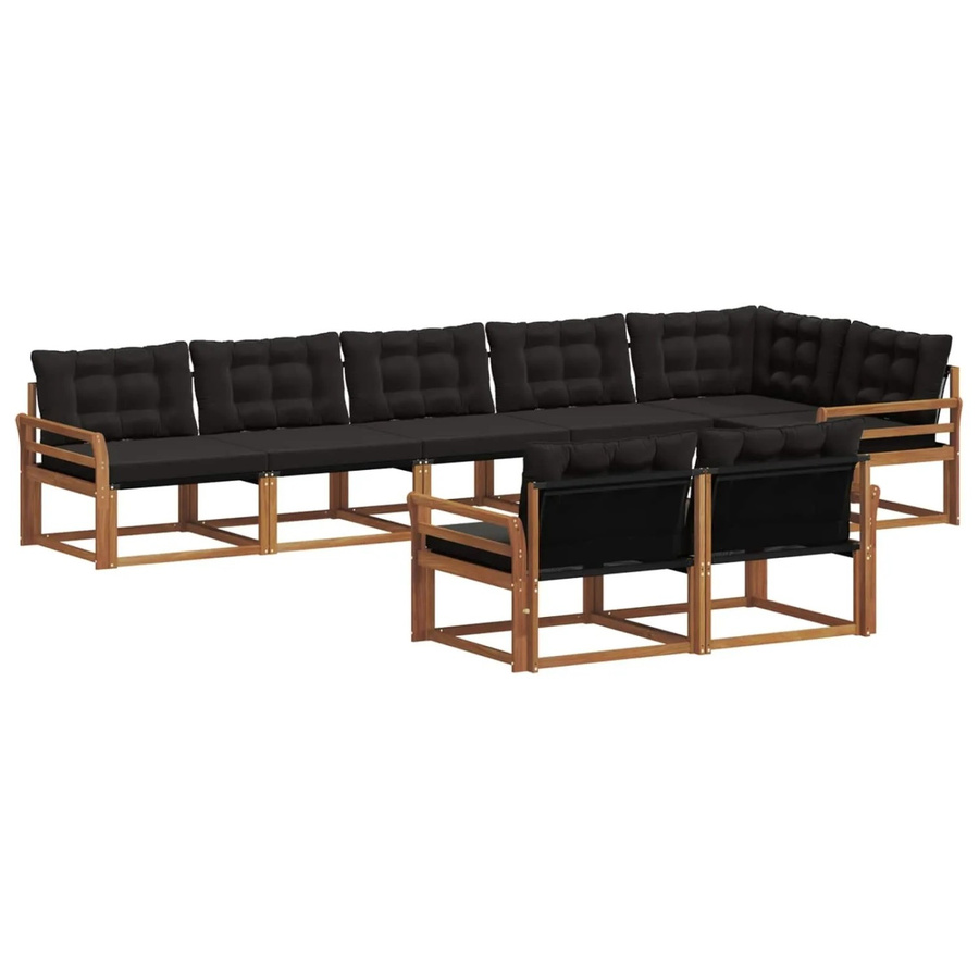 vidaXL Outdoor-Sofagarnitur 8-teilig aus massivem Akazienholz mit Textilene und Kissen in Schwarz und Natur - Bild 2