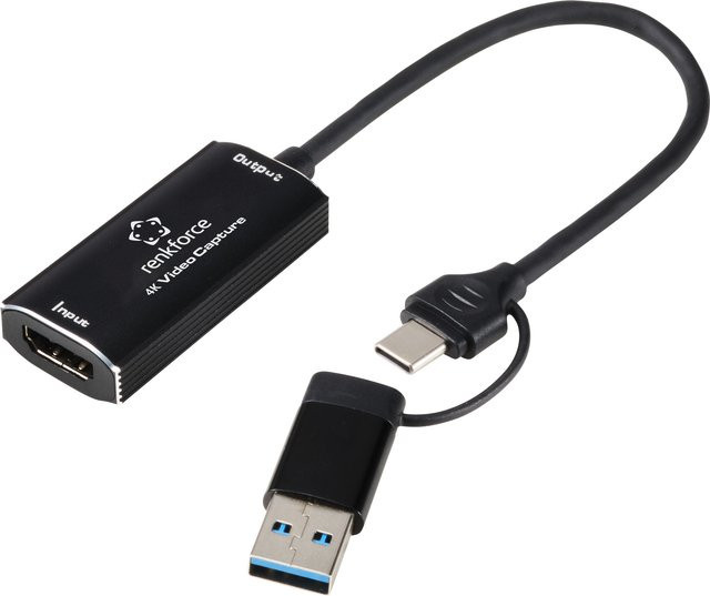 Renkforce RF-4KVC-100 Video Capture System in Schwarz mit HDMI, USB-A und USB-C Anschlüssen - Bild 1