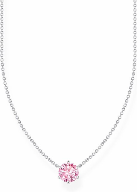 Thomas Sabo Halskette 925 Silber, pinkfarbener Zirkonia-Anhänger, 40-45 cm, Damen - Bild 1