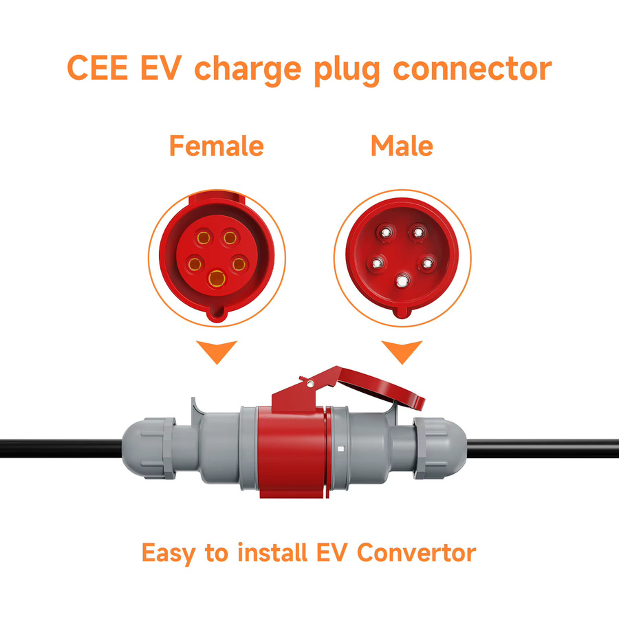 AFEEV EV-Ladegerät mit CEE-Buchse und Schuko-Adapter, 5-polig, rot, 11 kW, 16 A, 3-Phasen-Verbindungslösung - Bild 2