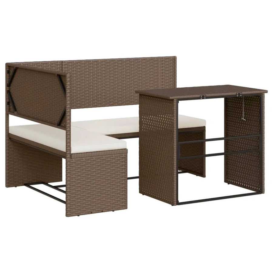 vidaXL Gartensofa in L-Form aus braunem PE-Rattan mit Klapptisch und Sitzkissen aus UV-beständigem Polyester - Bild 2
