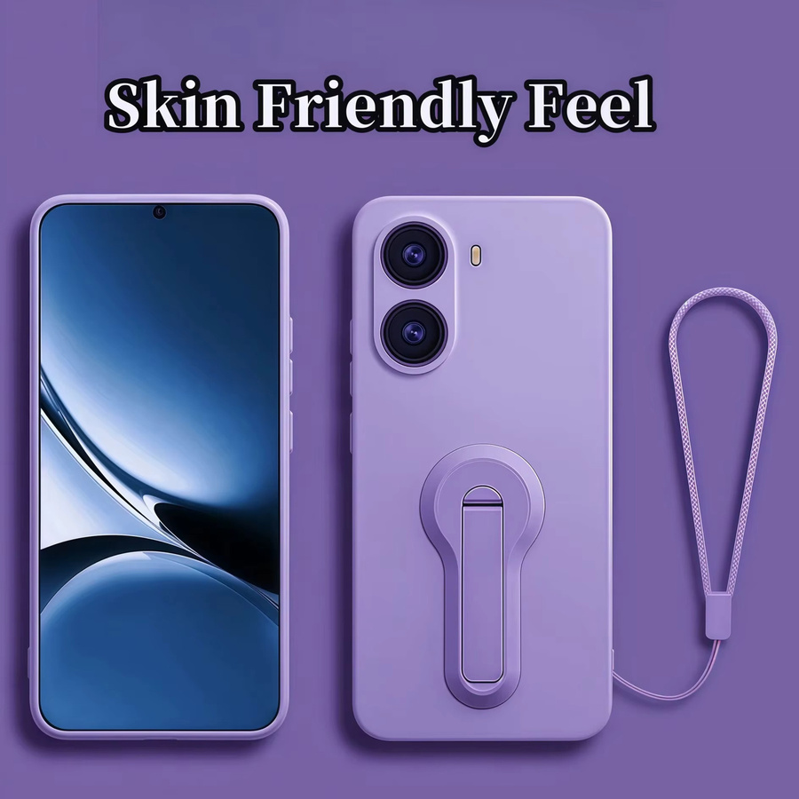 Stoßfeste Handyhülle aus Flüssigsilikon mit Standfunktion und Trageband für Xiaomi POCO X7 Pro, X7, X6 Pro und M6 Pro in Schwarz oder Lila - Bild 1