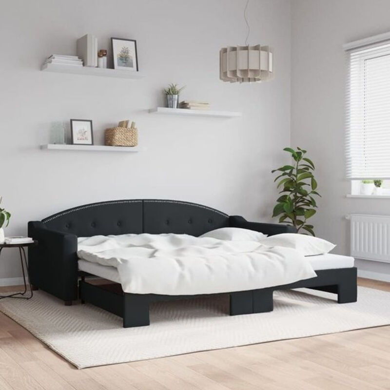 Ausziehbares Funktionsbett vidaxl in Schwarz aus Stoff und Metall, B/T: 90 x 190 cm - Bild 1