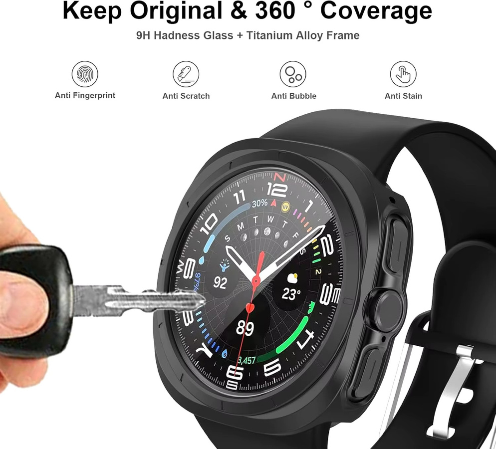 samusak Displayschutzhülle für Samsung Galaxy Watch Ultra, Hartglas, Schwarz - Bild 4