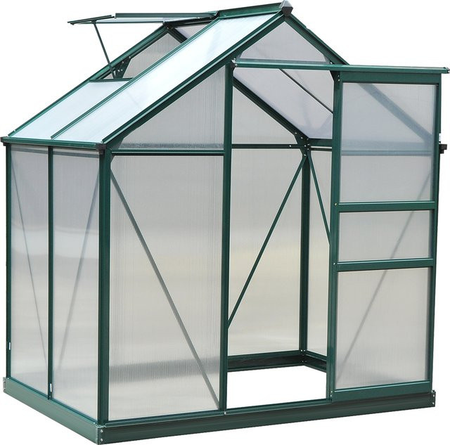 Outsunny Gewächshaus aus Aluminium mit Dachfenster, Tür und Fundament, begehbares Pflanzenhaus aus witterungsbeständigem Polycarbonat - Bild 1