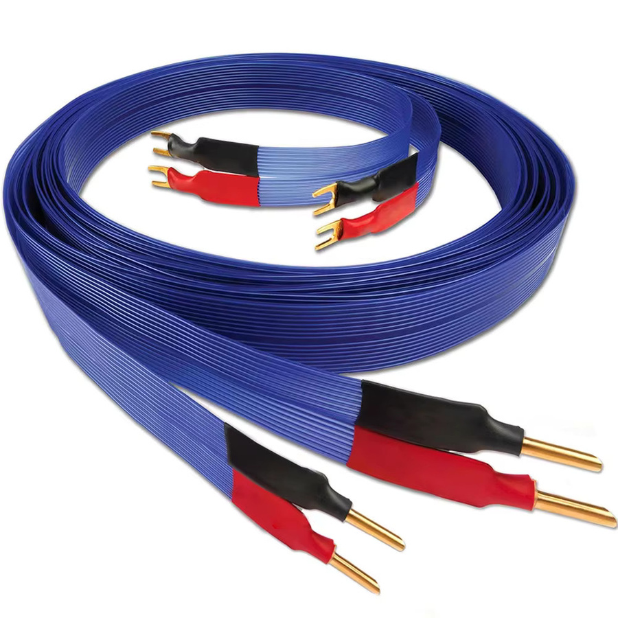 Preffair Audiophile Lautsprecherkabel in Blau mit Bananen- und Y-Steckern, versilberte OCC-Flachkabel für Verstärker, DVD und CD - Bild 3