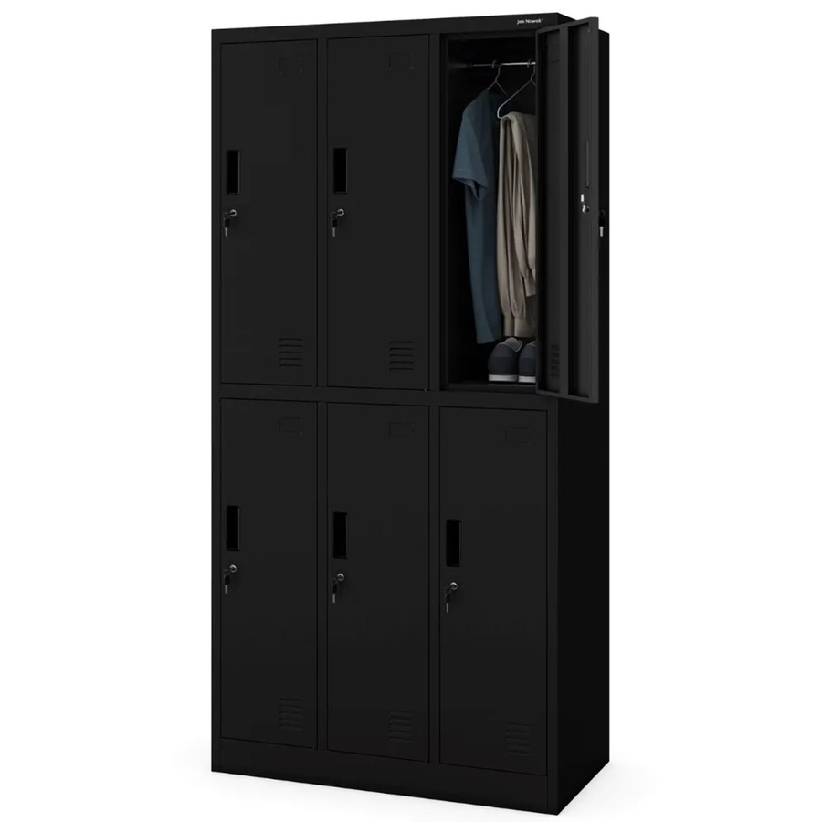 DELUKE Umkleideschrank Spind mit 6 Abteilen aus Metall in Schwarz, Höhe: 185 cm, Breite: 90 cm, Tiefe: 45 cm - Bild 2