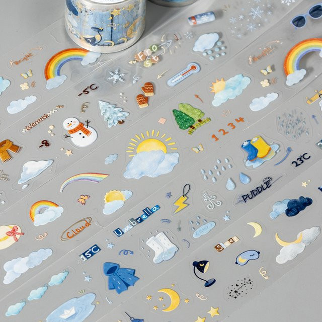 JIANQI PET-Washi-Tape mit Wetterelementen in Multicolour für Scrapbooking und Tagebuch, Breite: 3,5 cm, Länge: 2 m - Bild 1