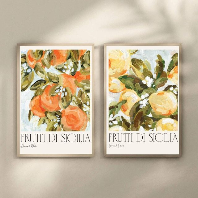 Kayou Frutti Di Sicilia Poster, selbstklebender floraler Papieraufkleber in Mehrfarbig, Wanddekoration mit mediterranem Blumenmotiv, B/H: 15 x 15 cm - Bild 1