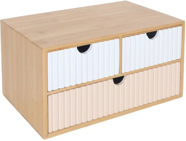 Relaxdays Schubladenbox aus Bambus in Weiß und Rosa mit geriffeltem Design, B/T/H: 30 x 15 x 20 cm - Bild 1