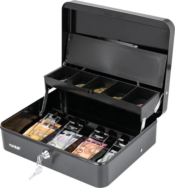 HMF Geldkassette 15230-02 Schwarz mit Münzeinsatz und 4 Scheinfächern, Abschließbar, B/T/H: 30 x 24 x 9 cm - Bild 1