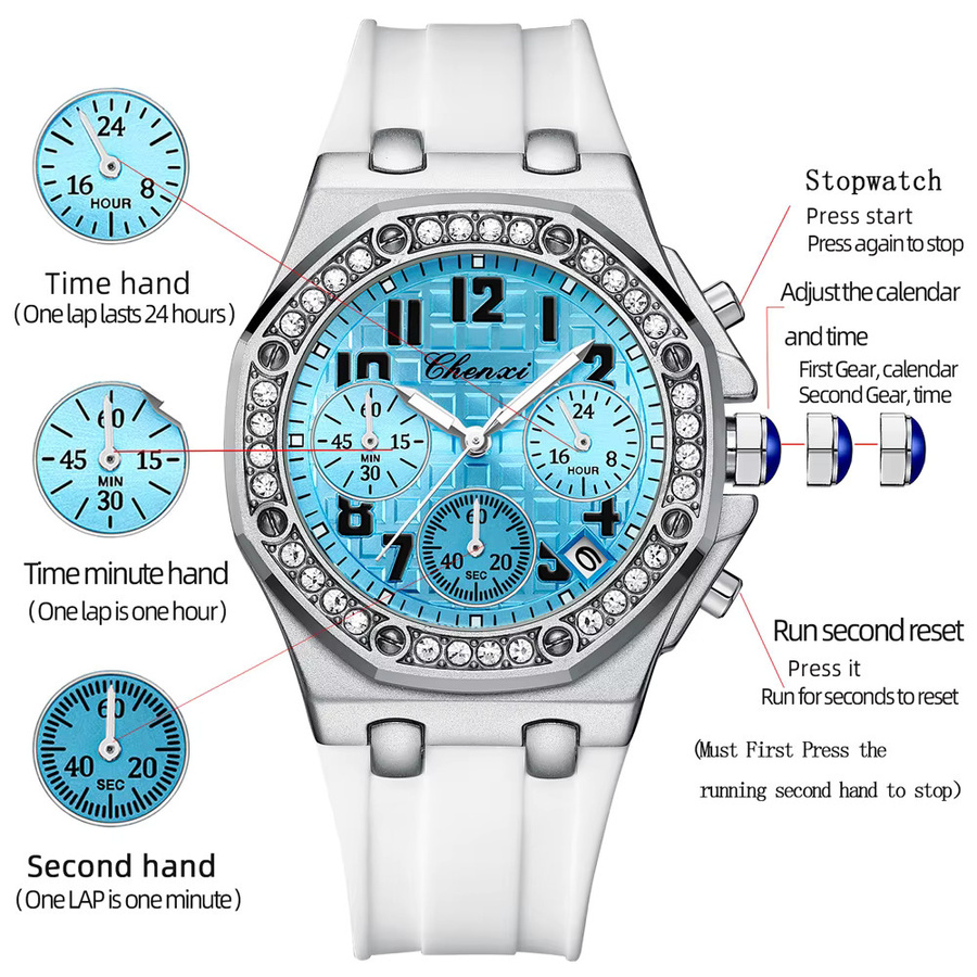 CHENXI Chronograph Armbanduhr, Quarz, Pink, Silikon, Damen - Bild 2