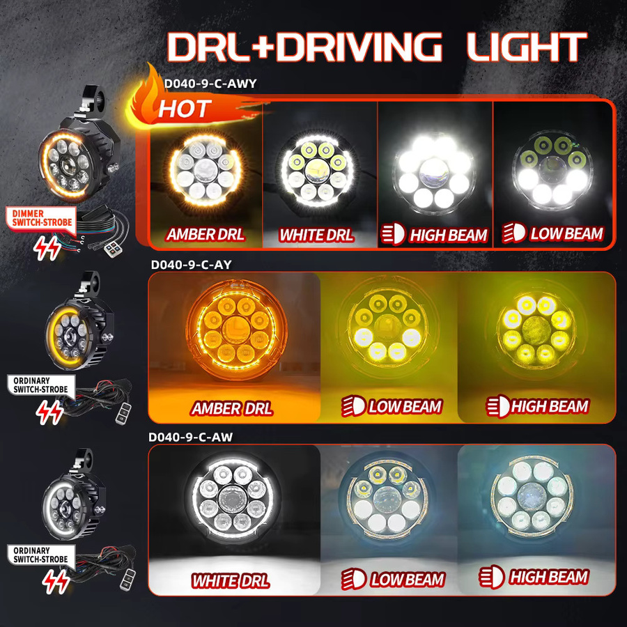 CO LIGHT 5 Zoll Hochleistungs-Motorrad-LED-Arbeitsscheinwerfer mit DRL und Stroboskop, Weiß und Amber, für Offroad-Fahrzeuge 12V-80V - Bild 4
