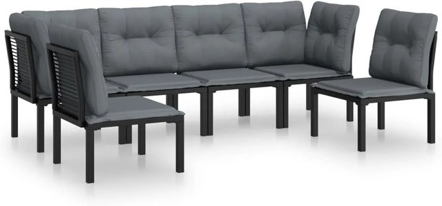 vidaXL 6-tlg Garten-Lounge-Set aus Poly-Rattan in Schwarz und Grau mit Textilene-Polstern - Bild 1
