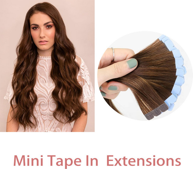 MRSHAIR Tape-in-Haarverlängerungen Echthaar, Dunkelbraun, 10 Stück - Bild 1