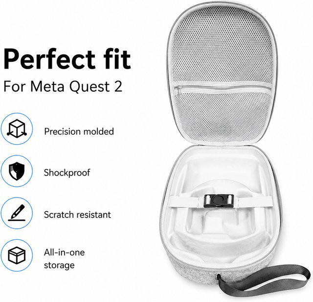 Bibuks Hartschalen-Tragetasche für Meta Quest 2 in Grau mit Zubehörfach für VR-Headset und Controller - Bild 1