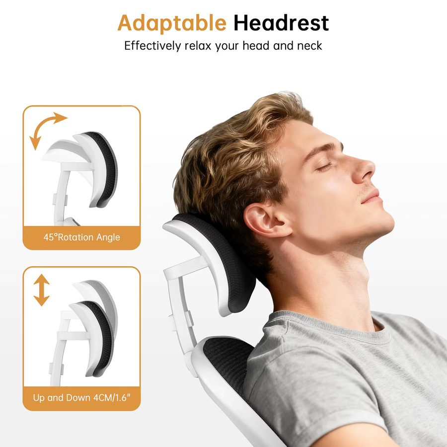 GartistGO Ergonomischer Bürostuhl in Grau mit Kopfstütze, verstellbaren Armlehnen und atmungsaktivem Mesh-Element für dein Home-Office - Bild 4